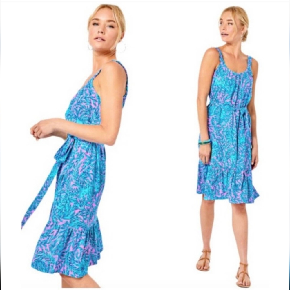 LILLY PULITZER Collins Knee Length Dress Bermuda Blue You Grow Girl Dress Small